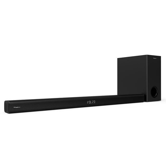 Hisense Soundbar 320W 2.1CH HS219 with wireless subwoofer set up in a modern living room